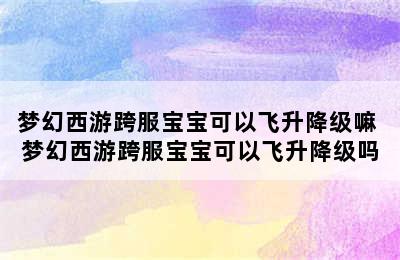 梦幻西游跨服宝宝可以飞升降级嘛 梦幻西游跨服宝宝可以飞升降级吗